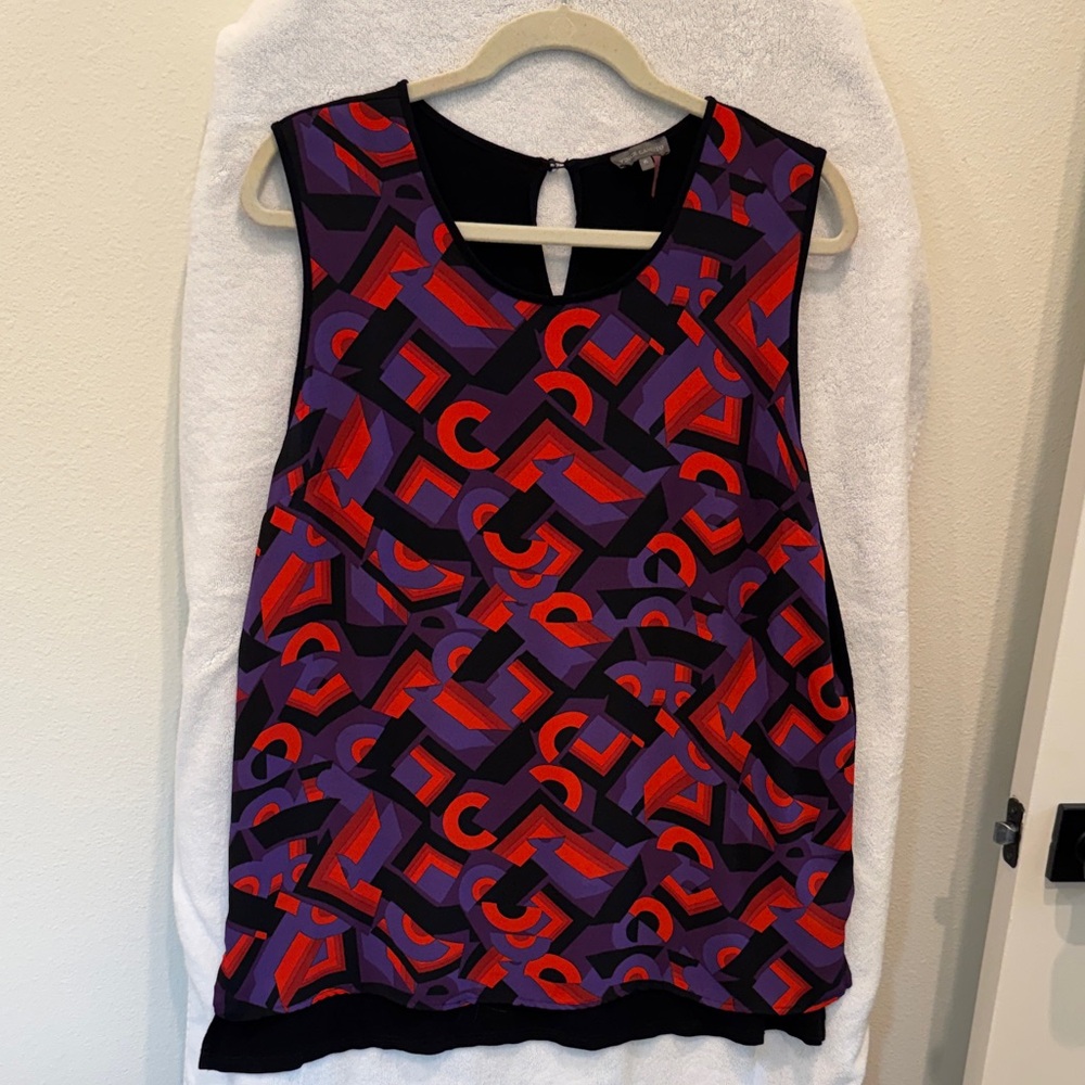 Vince Camuto Red and Purple Geometric Blouse